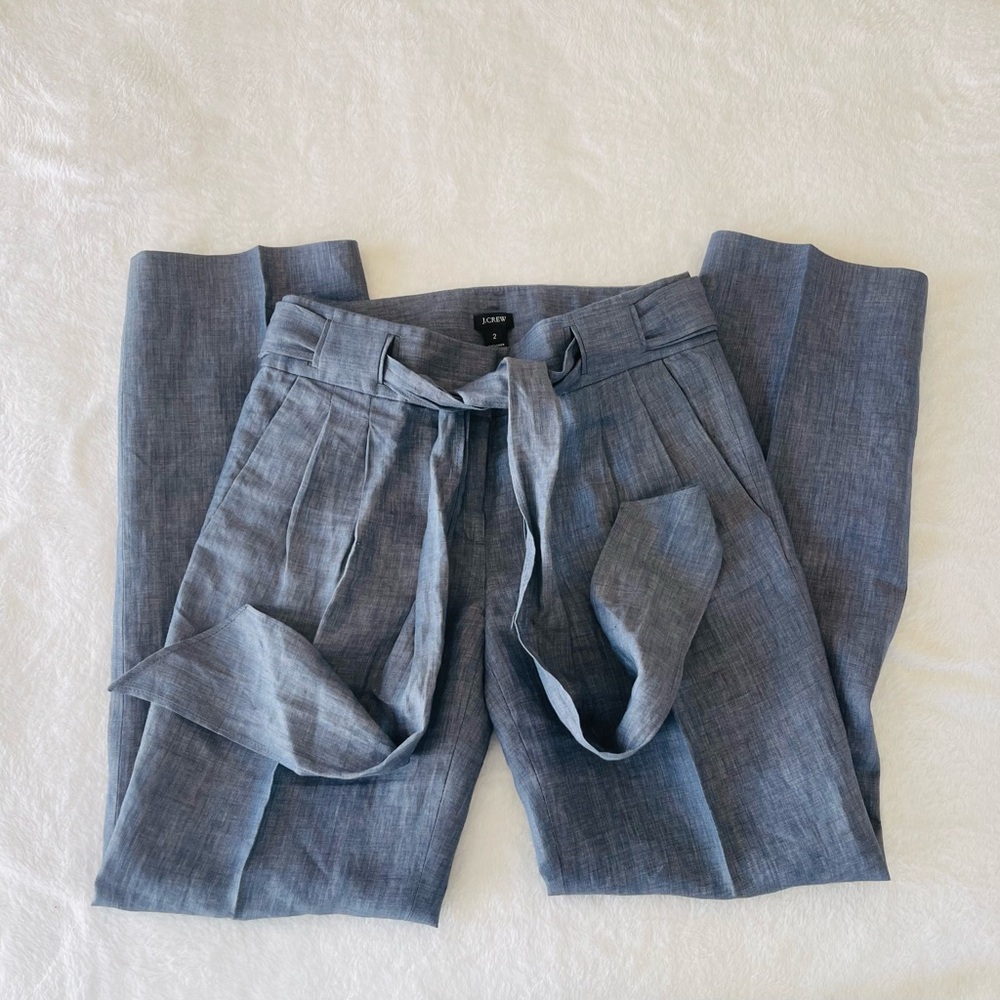 J. Crew Slate Chambray Tie-Waist Trousers